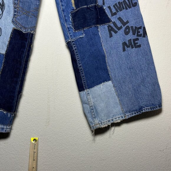 TERRIFIED CREATURE Custom Made DiY Patchwork Women 30 Denim Jean Pant Button Fly - Picture 14 of 16